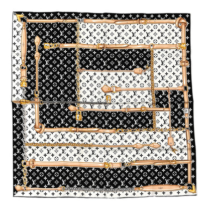 Louis Vuitton Silk Monogram Confidential Square Scarf Black 1 of 3