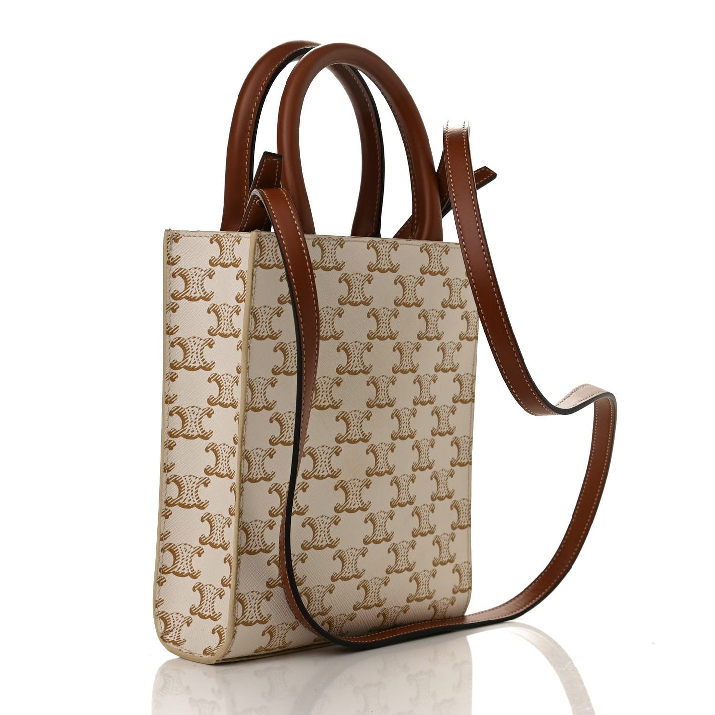 Triomphe Canvas Calfskin Mini Vertical Cabas White