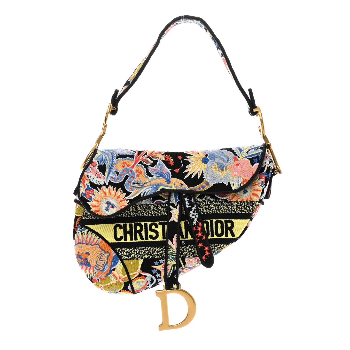 Canvas Embroidered Zodiac Fantastico Saddle Bag Black Multicolor