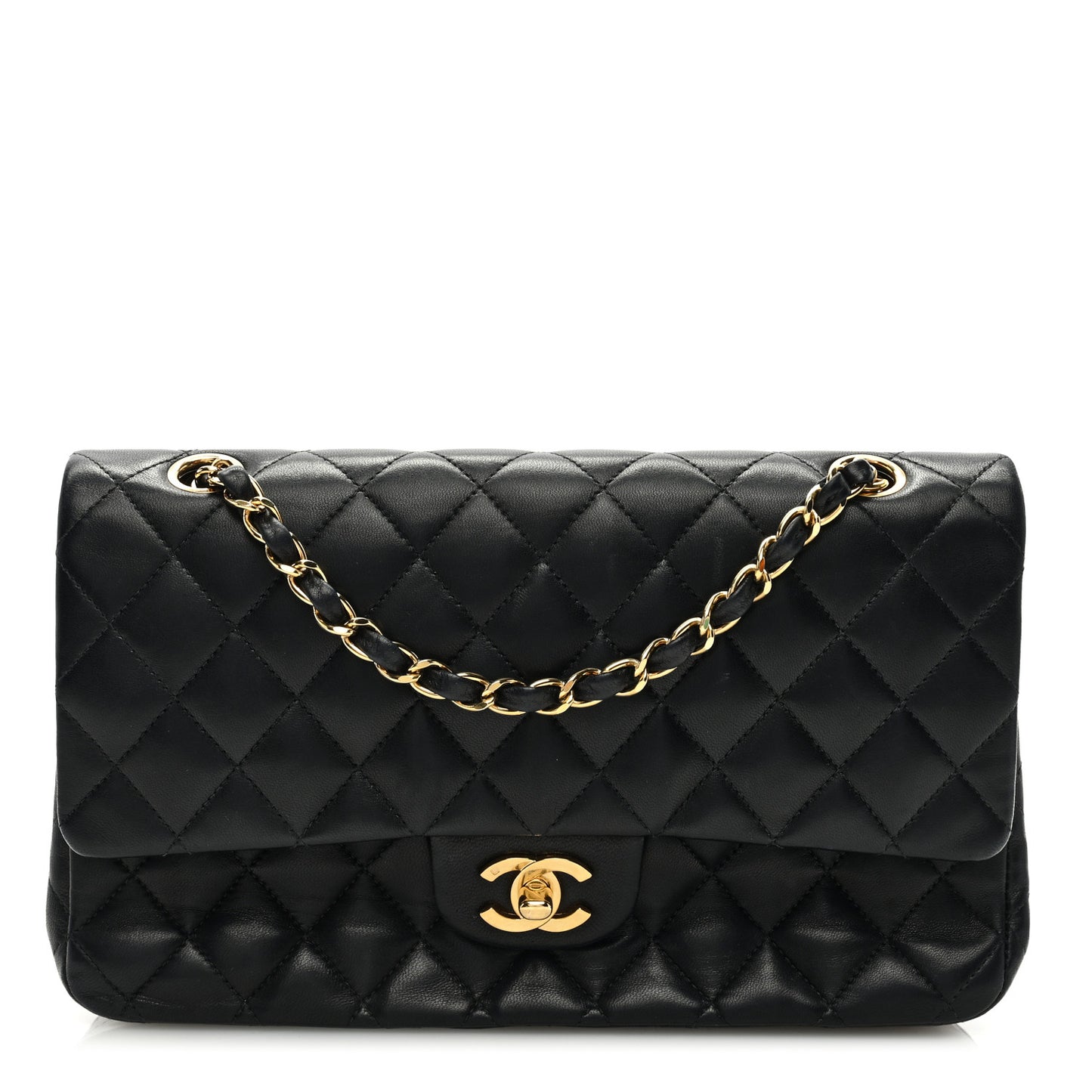 Lambskin Quilted Medium Double Flap Black