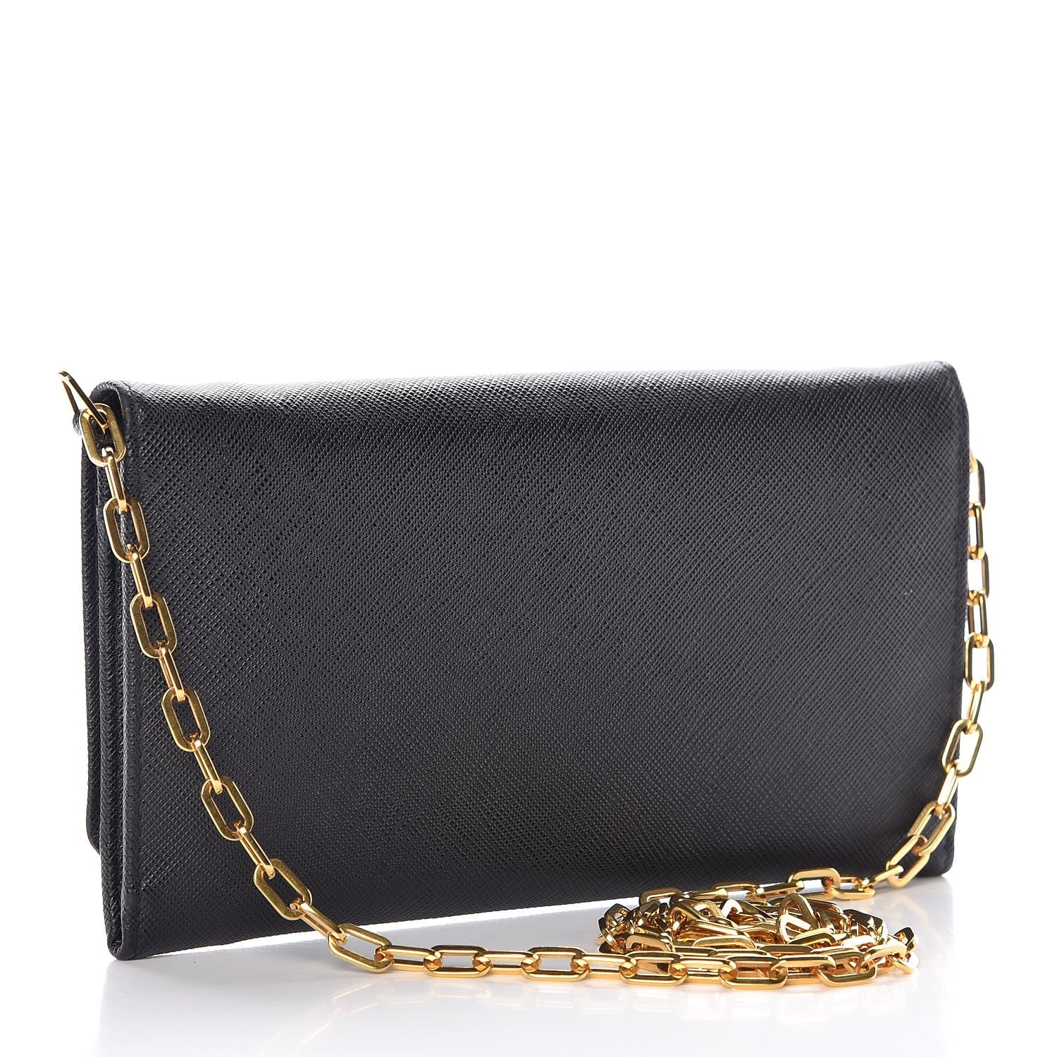 Prada Saffiano Metal Large Chain Wallet Black 3 of 9