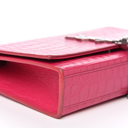 Saint Laurent Calfskin Crocodile Embossed Medium Classic Monogram Kate Tassel Satchel Fuchsia 7 of 15