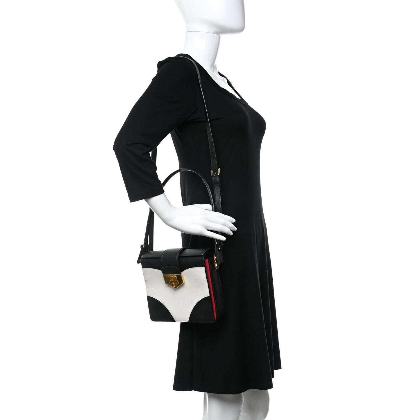 Saffiano Bi-Color Top Handle Bag White Black