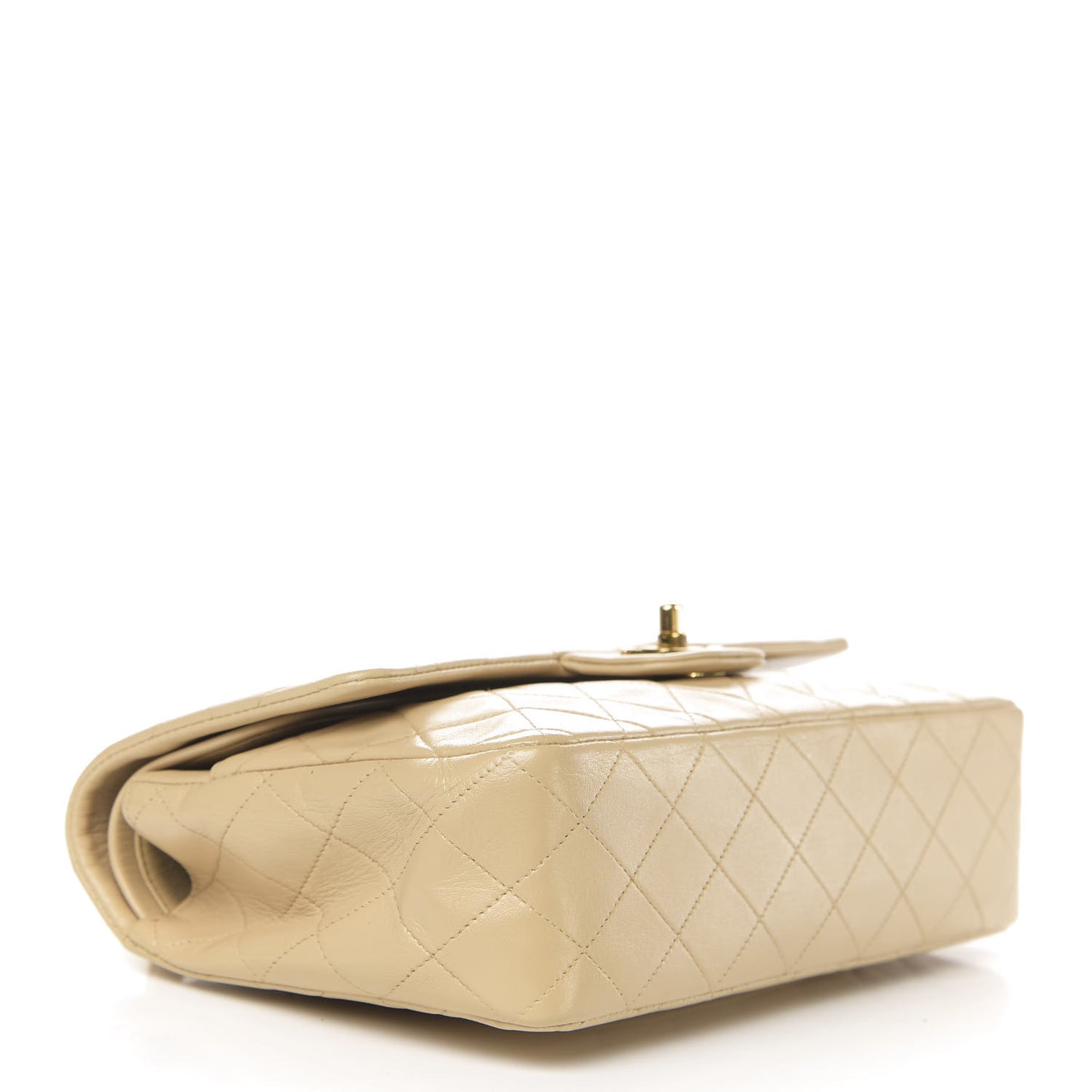 Lambskin Quilted Medium Double Flap Beige