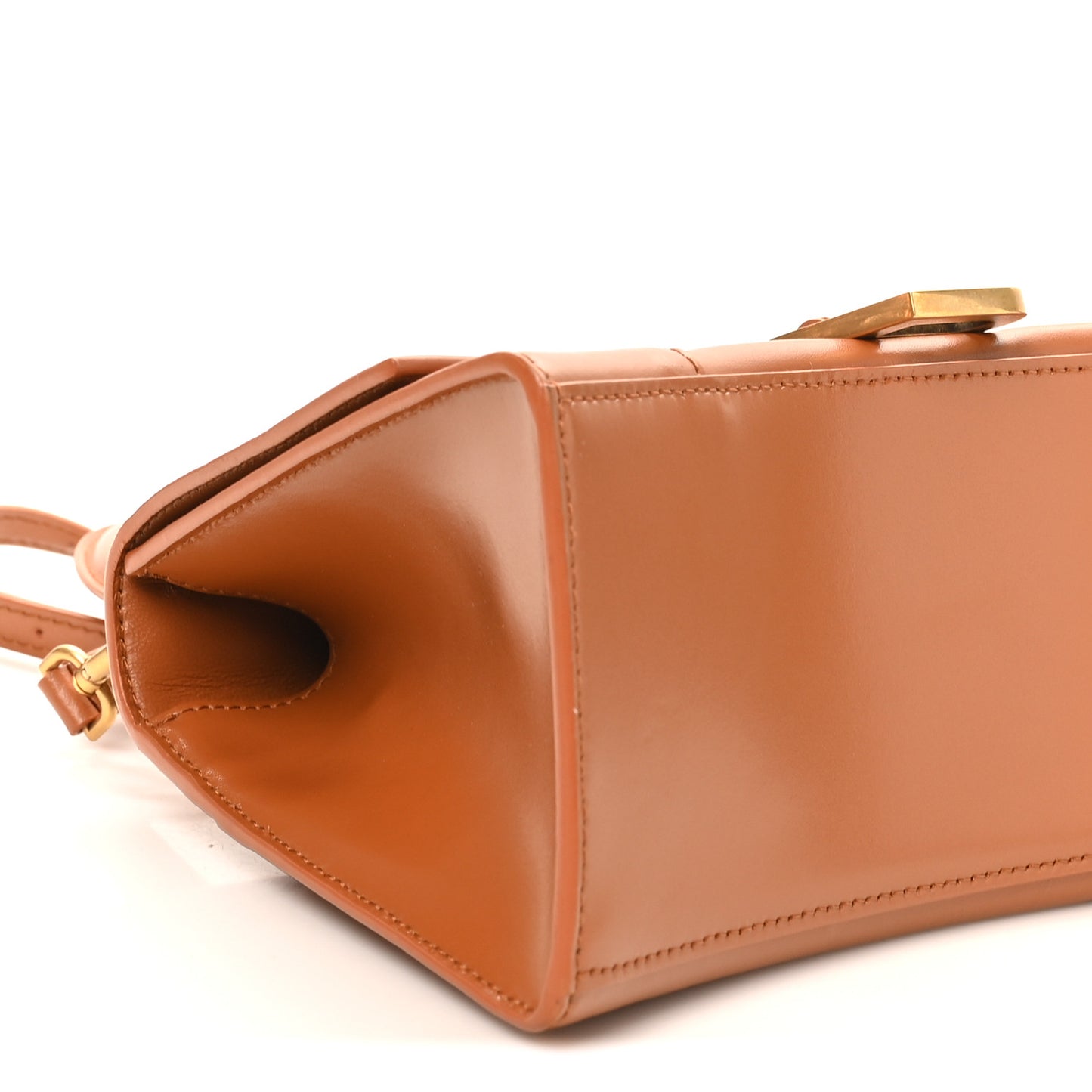 Shiny Box Calfskin Small Hourglass Top Handle Bag Camel