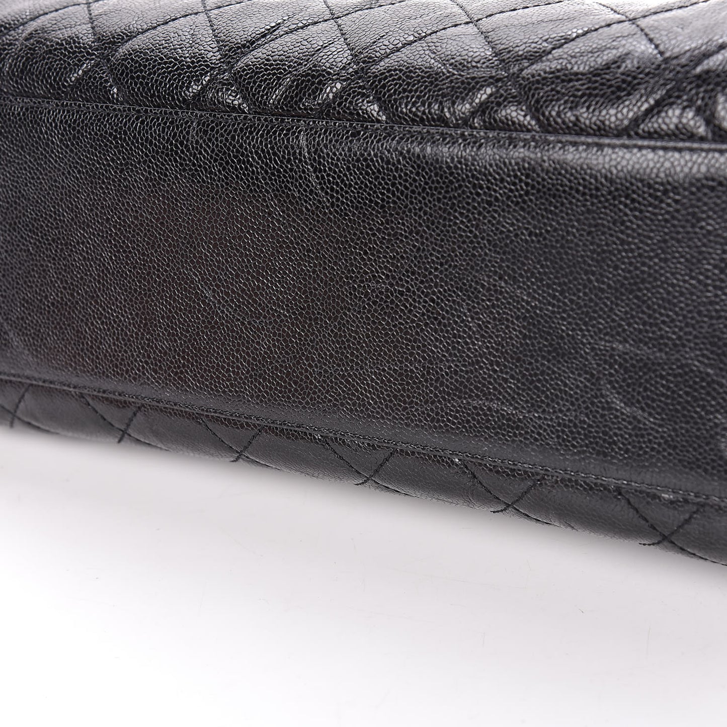 Crumpled Grained Calfskin Quilted CC Crave Tote Black