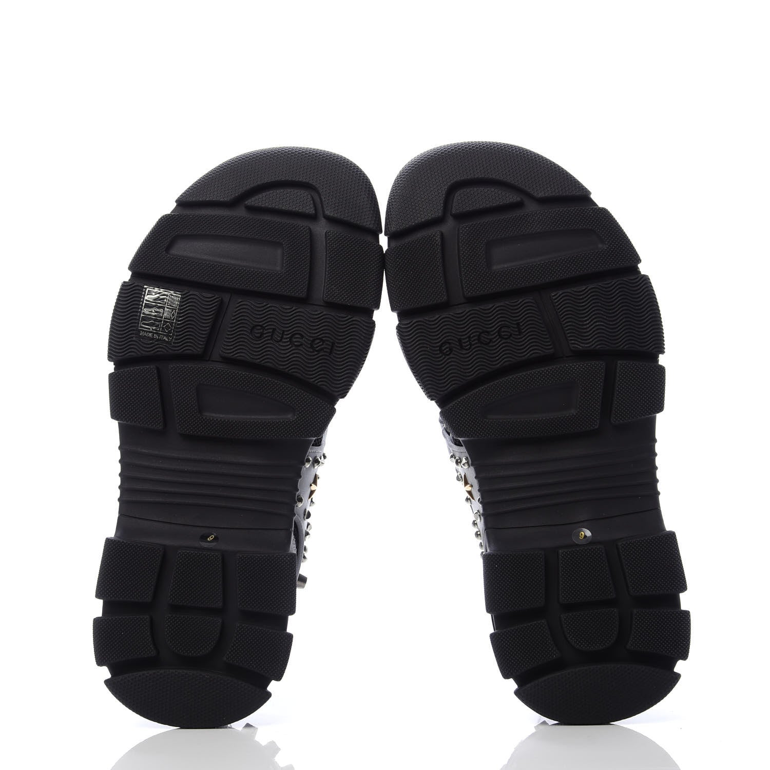 Gucci Technical Canvas Calfskin Reflective Studded Mens Aguru Sandals 9 Silver Black 6 of 8