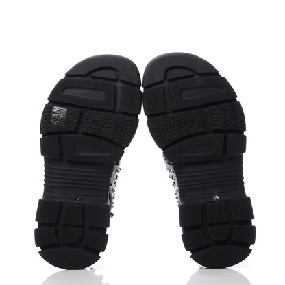 Gucci Technical Canvas Calfskin Reflective Studded Mens Aguru Sandals 9 Silver Black 6 of 8