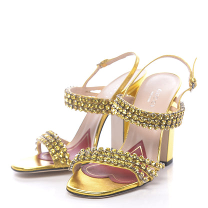 Gucci Nappa Silk Crystal Bertie High Heel Sandals 36 Gold 3 of 9