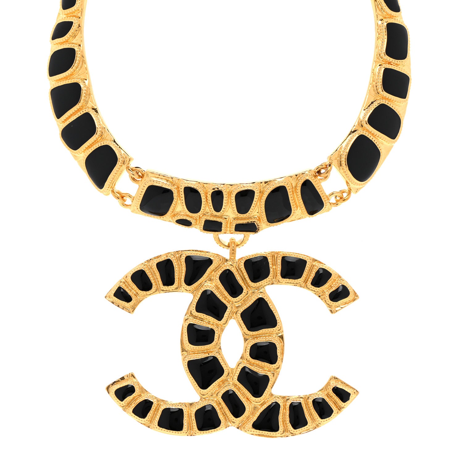 Chanel Resin Along The Nile Large CC Pendant Necklace Gold Black 1 of 7