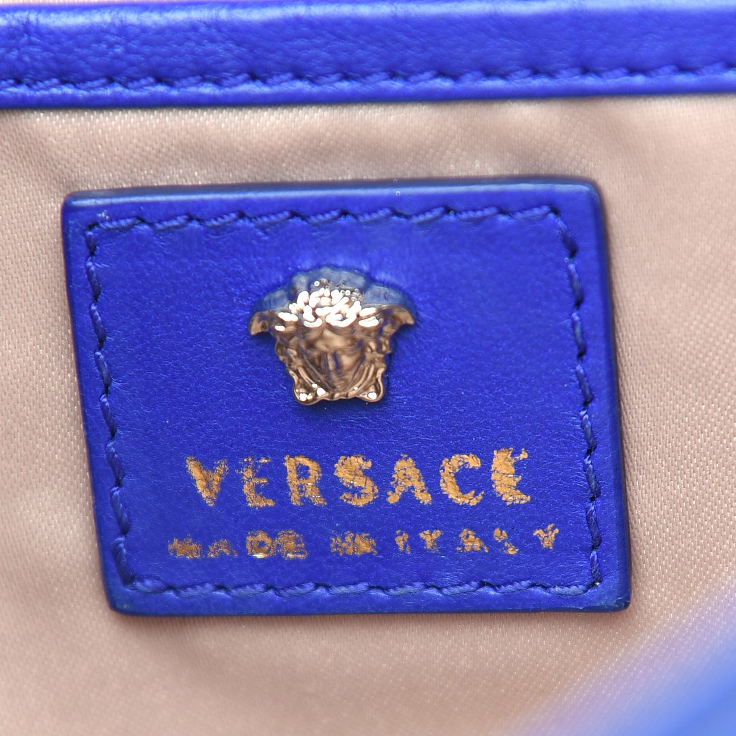 Versace Lambskin Palazzo Chain Evening Bag Blue 6 of 10