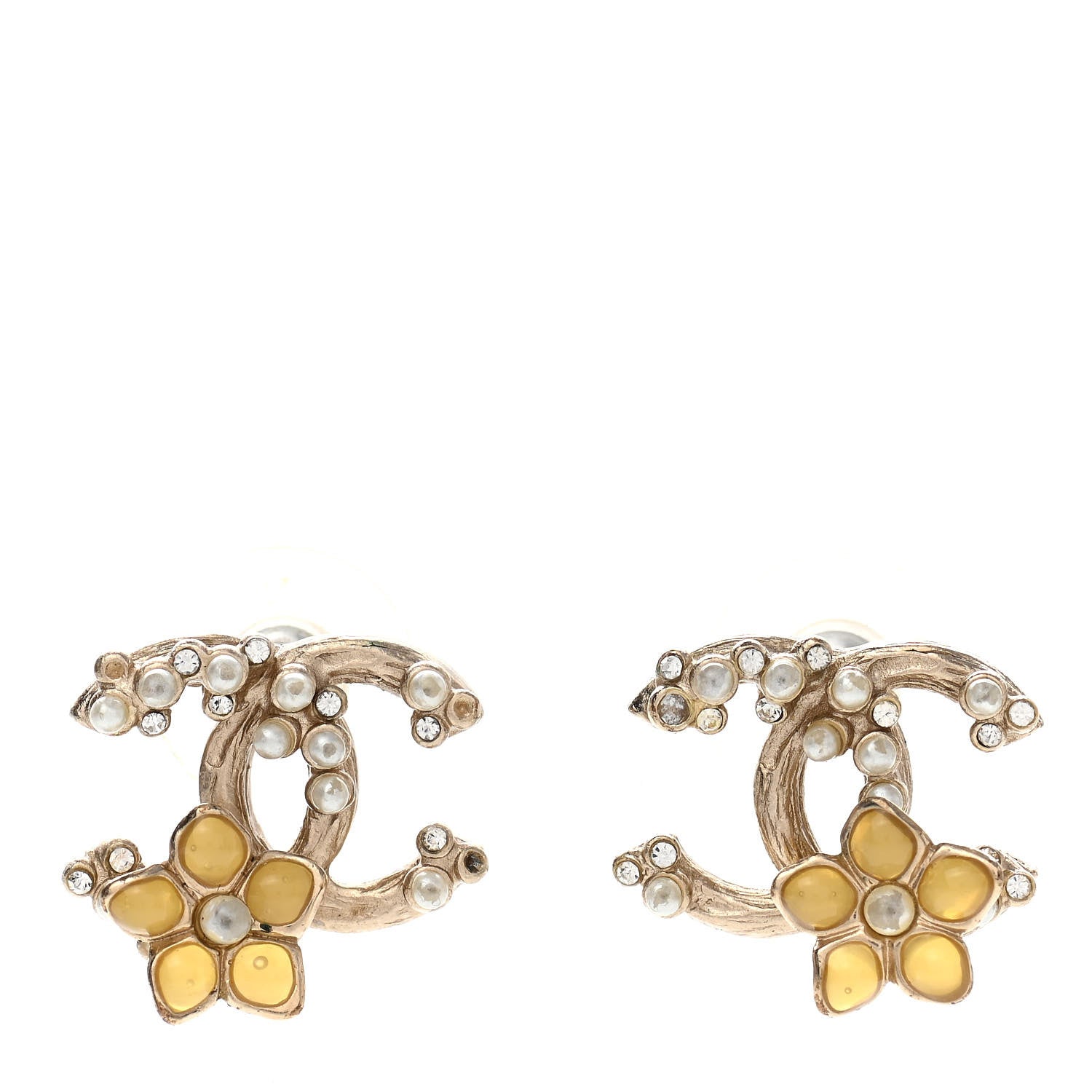 Chanel Pearl Camellia CC Earrings Gold 1 of 5