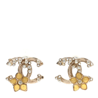 Chanel Pearl Camellia CC Earrings Gold 1 of 5