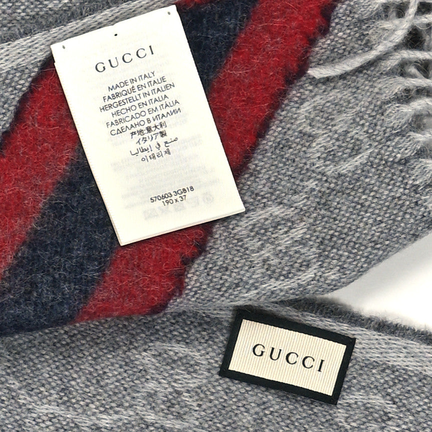 Gucci Wool Angora Monogram Web New Nikky Scarf Zinc Blue 3 of 3
