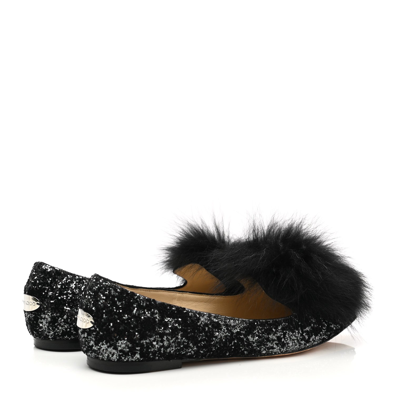 Jimmy Choo Glitter Fox Fur Gale Flats 37 Black 4 of 9