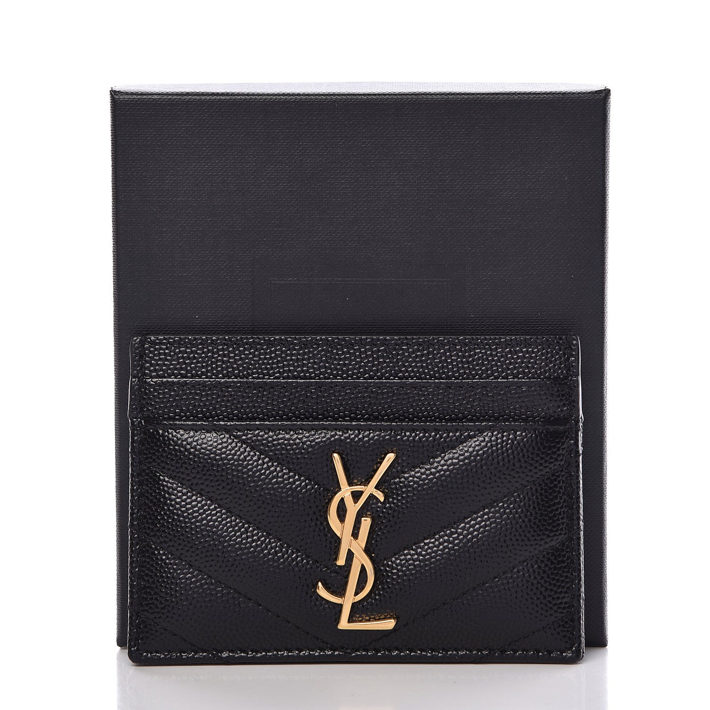 Grain De Poudre Matelasse Chevron Monogram Credit Card Case Black