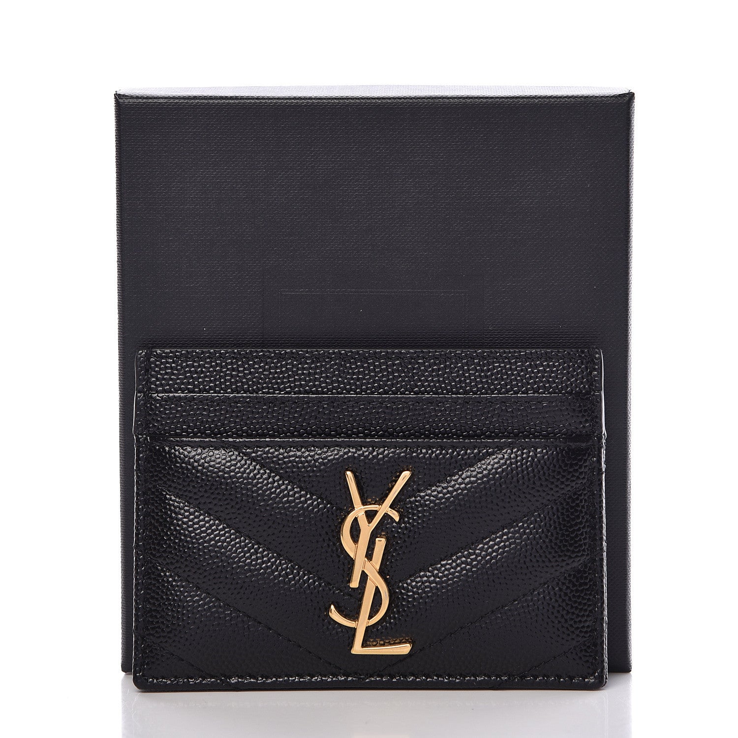 Saint Laurent Grain De Poudre Matelasse Chevron Monogram Credit Card Case Black 8 of 8