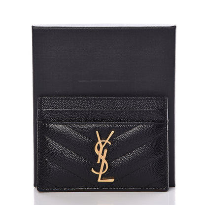 Saint Laurent Grain De Poudre Matelasse Chevron Monogram Credit Card Case Black 8 of 8
