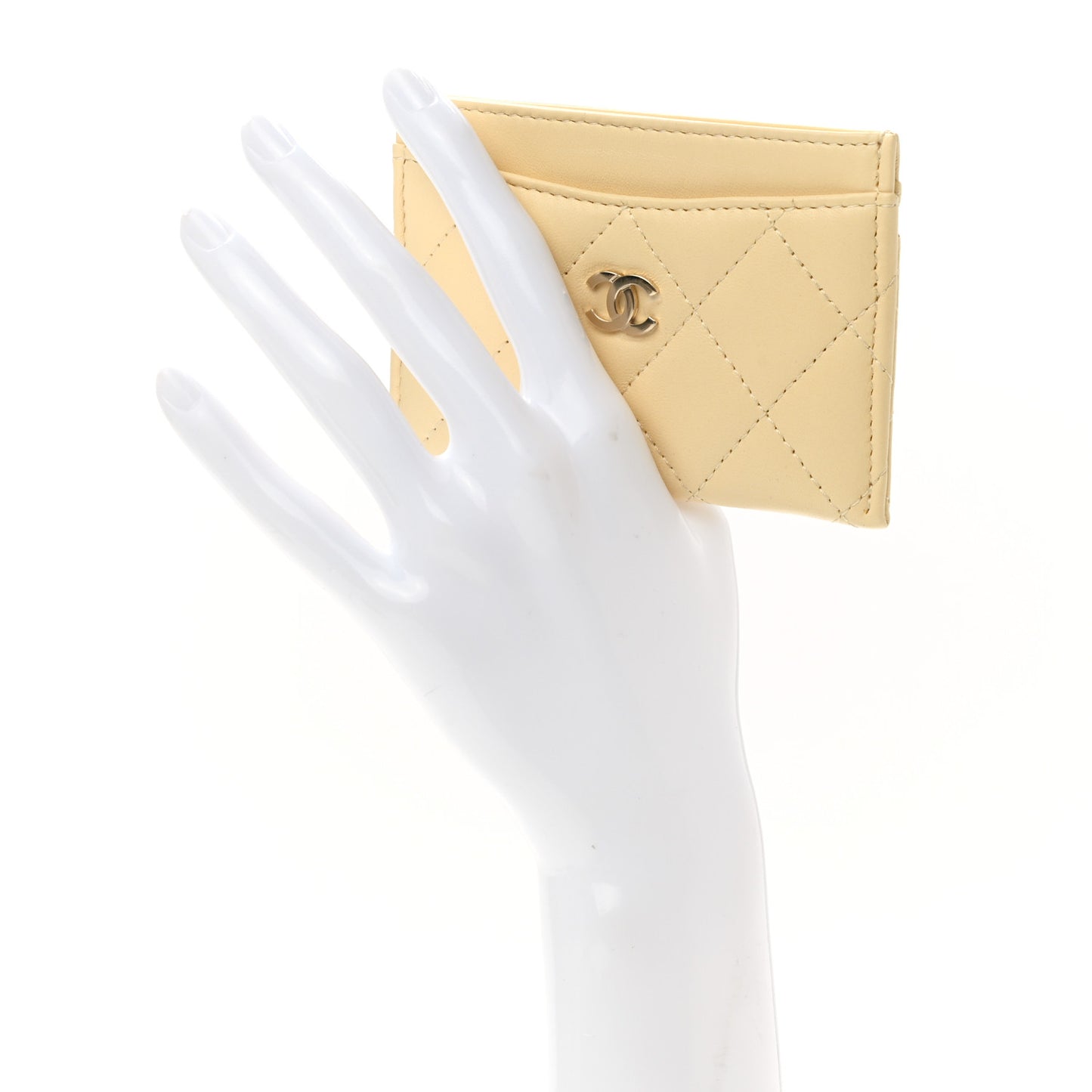 Lambskin Quilted Card Holder Yellow