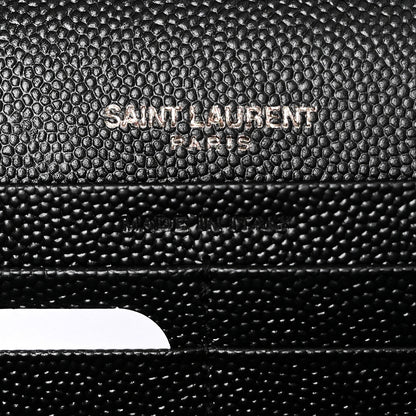 Saint Laurent Grain De Poudre Matelasse Chevron Monogram Monochrome Chain Wallet Black 6 of 10