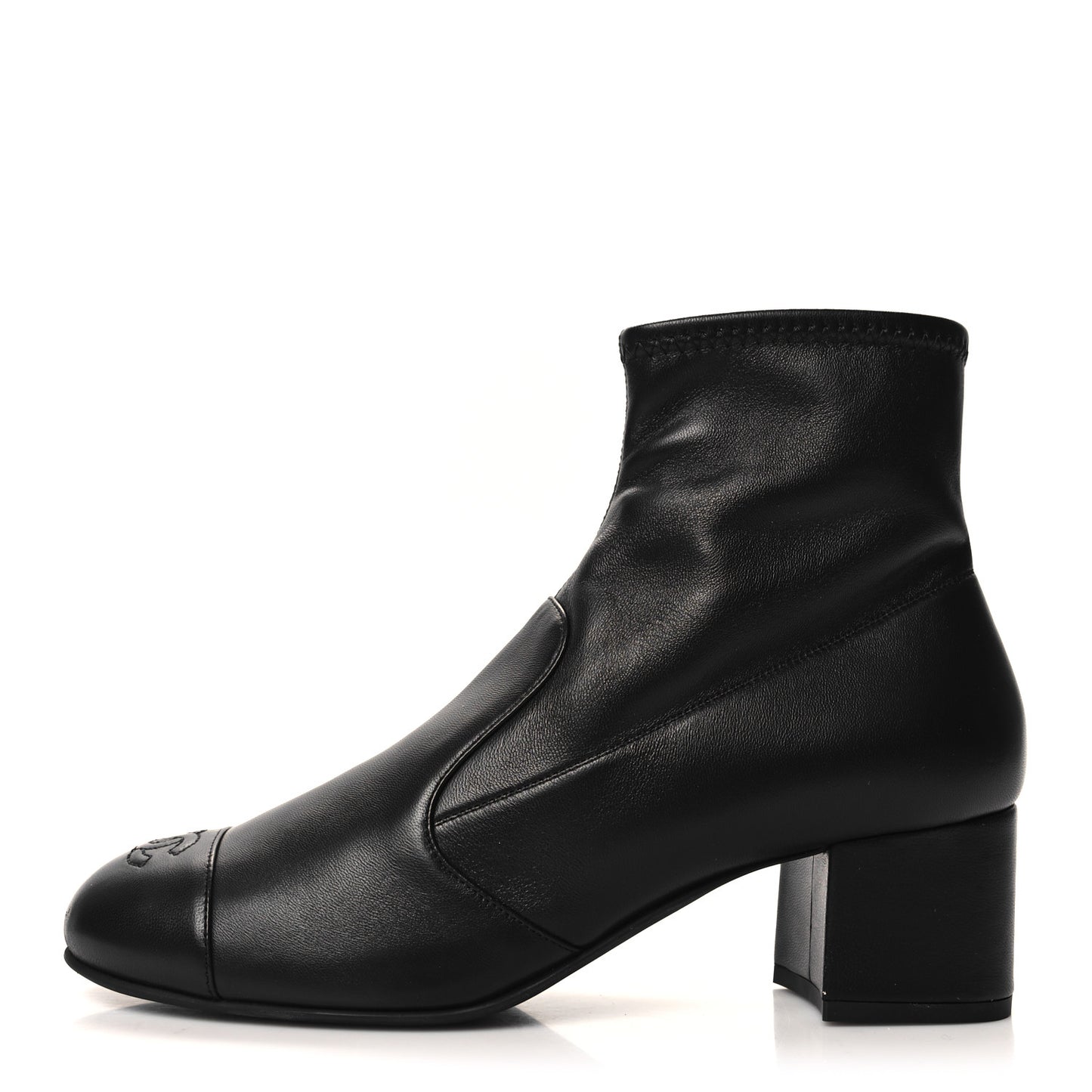 Stretch Lambskin Cap Toe CC Short Boots 41 Black