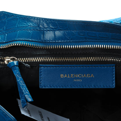 Balenciaga Calfskin Crocodile Embossed Classic Gold Hardware City Bleu Marine 5 of 7
