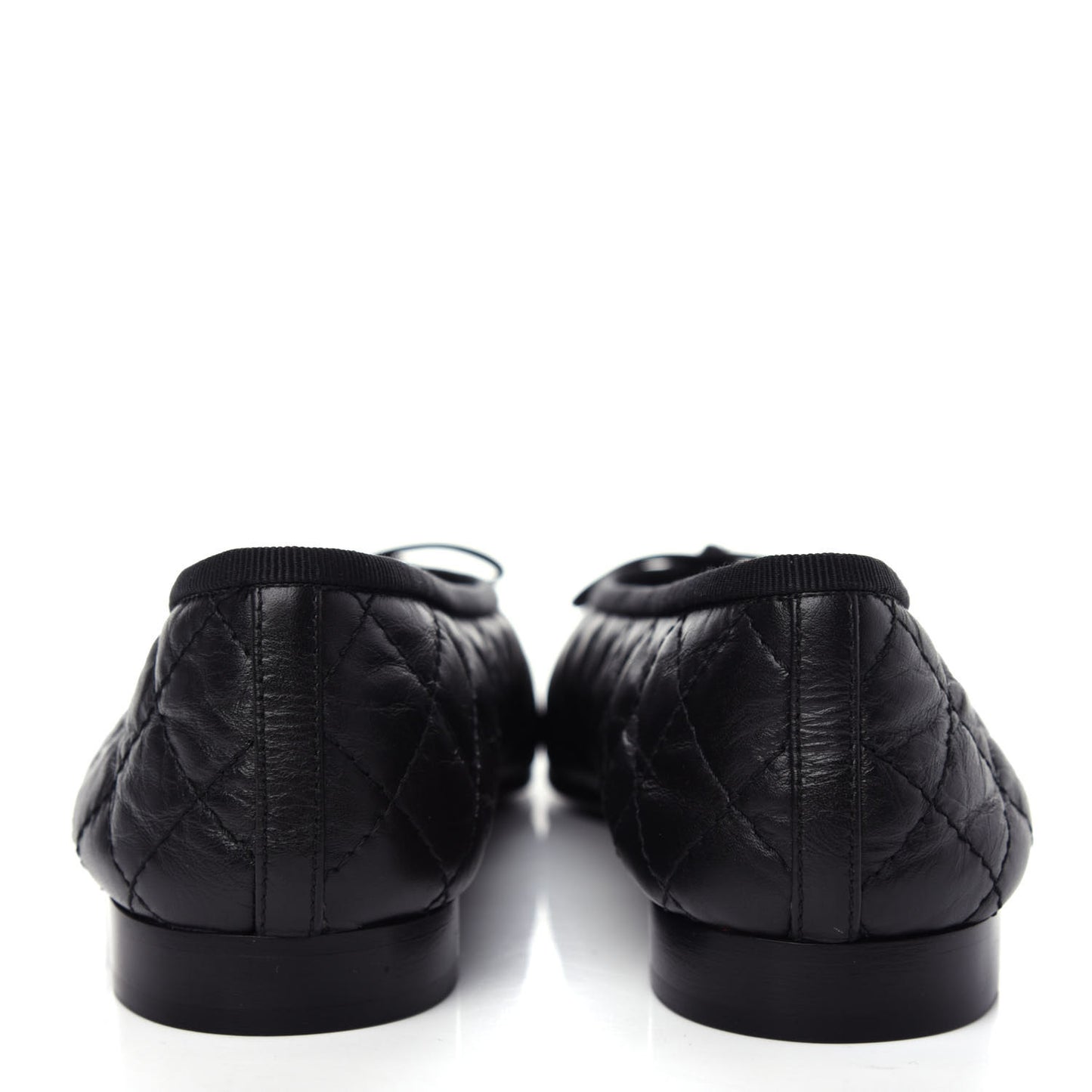 Aged Calfskin Quilted Cap Toe Ballerina Flats 39.5 Black