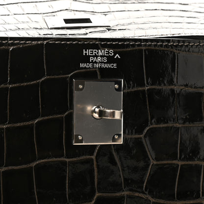 Hermes Shiny Porosus Crocodile Kelly Sellier 35 Graphite 6 of 10