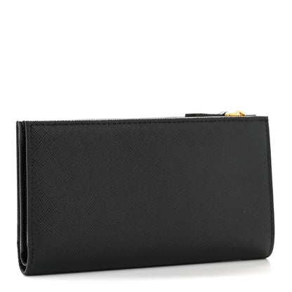 Prada Saffiano Triangle Continental Zip Wallet Black 3 of 8