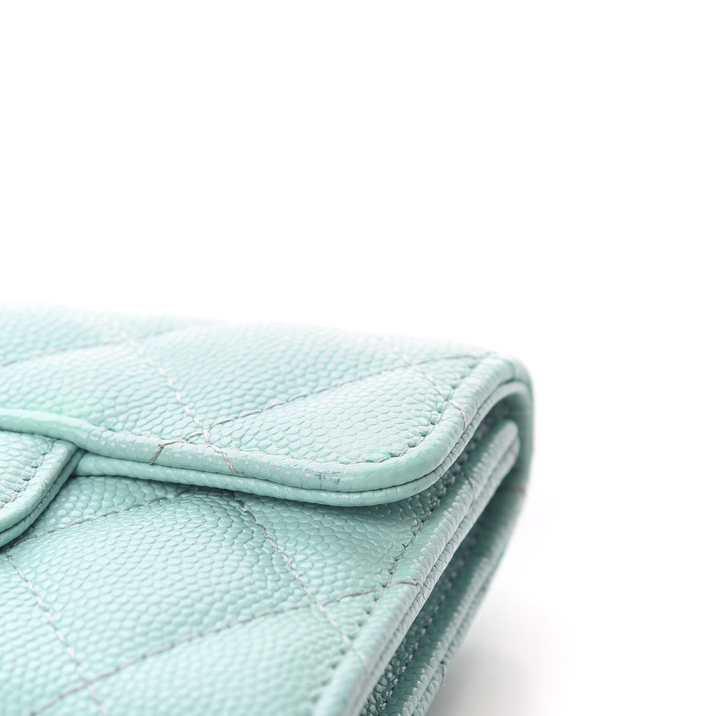 Caviar Quilted Flap Card Holder Wallet Light Blue