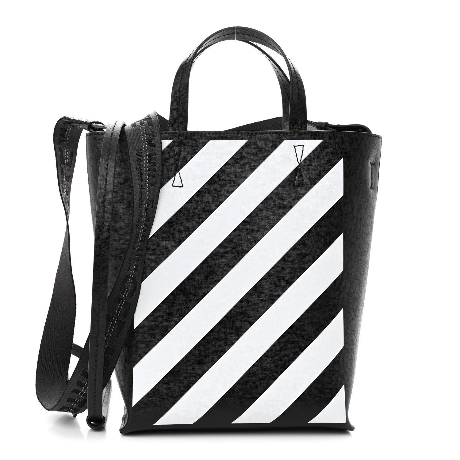 Off-White Saffiano Striped Diag Tote Black 1 of 9