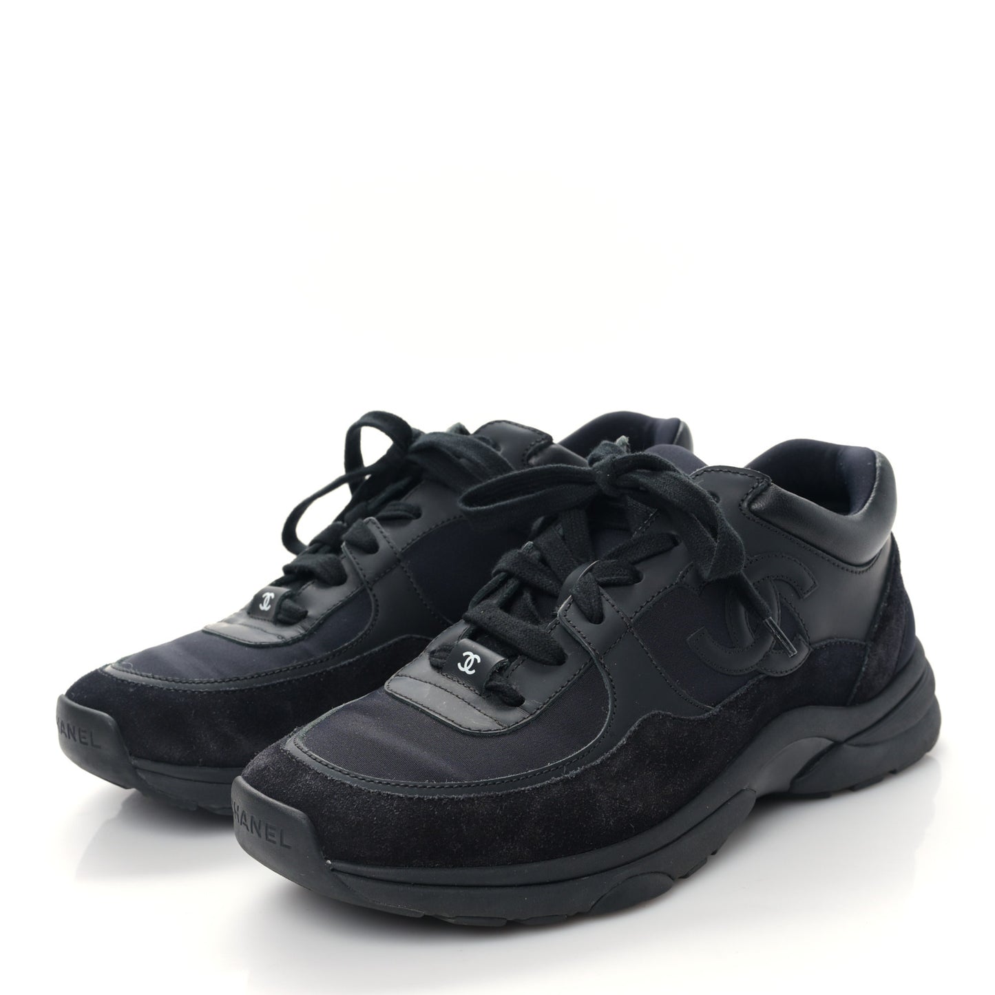 Fabric Calfskin Suede CC Sneakers 37 Black