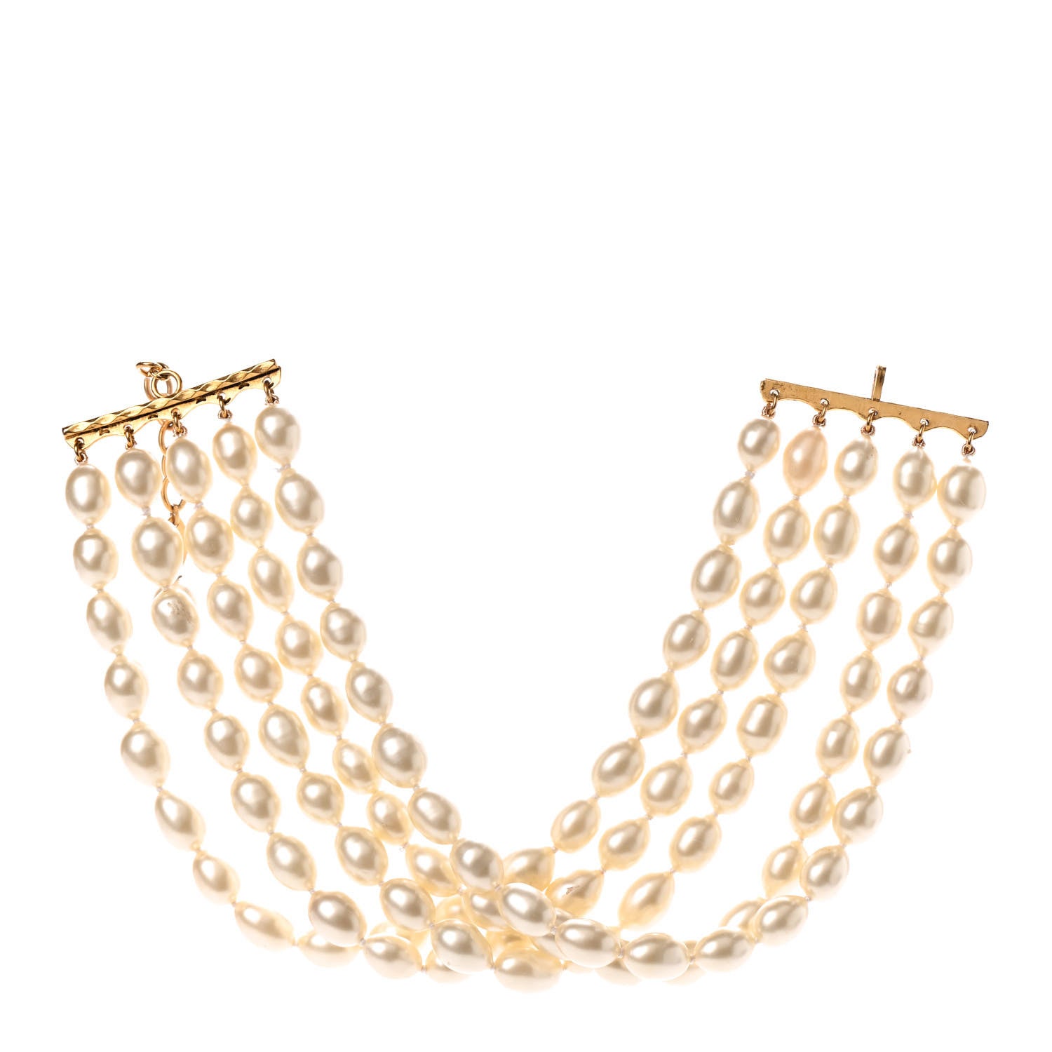 Chanel Pearl Multi Strand Choker Necklace Gold 3 of 7