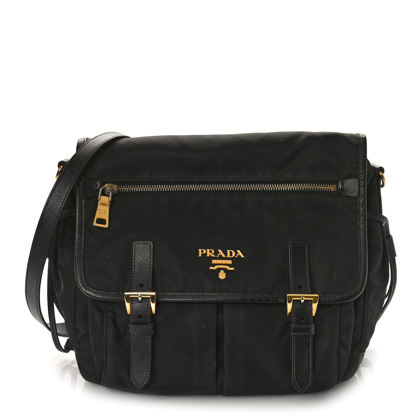 Tessuto Nylon Saffiano Messenger Bag Black
