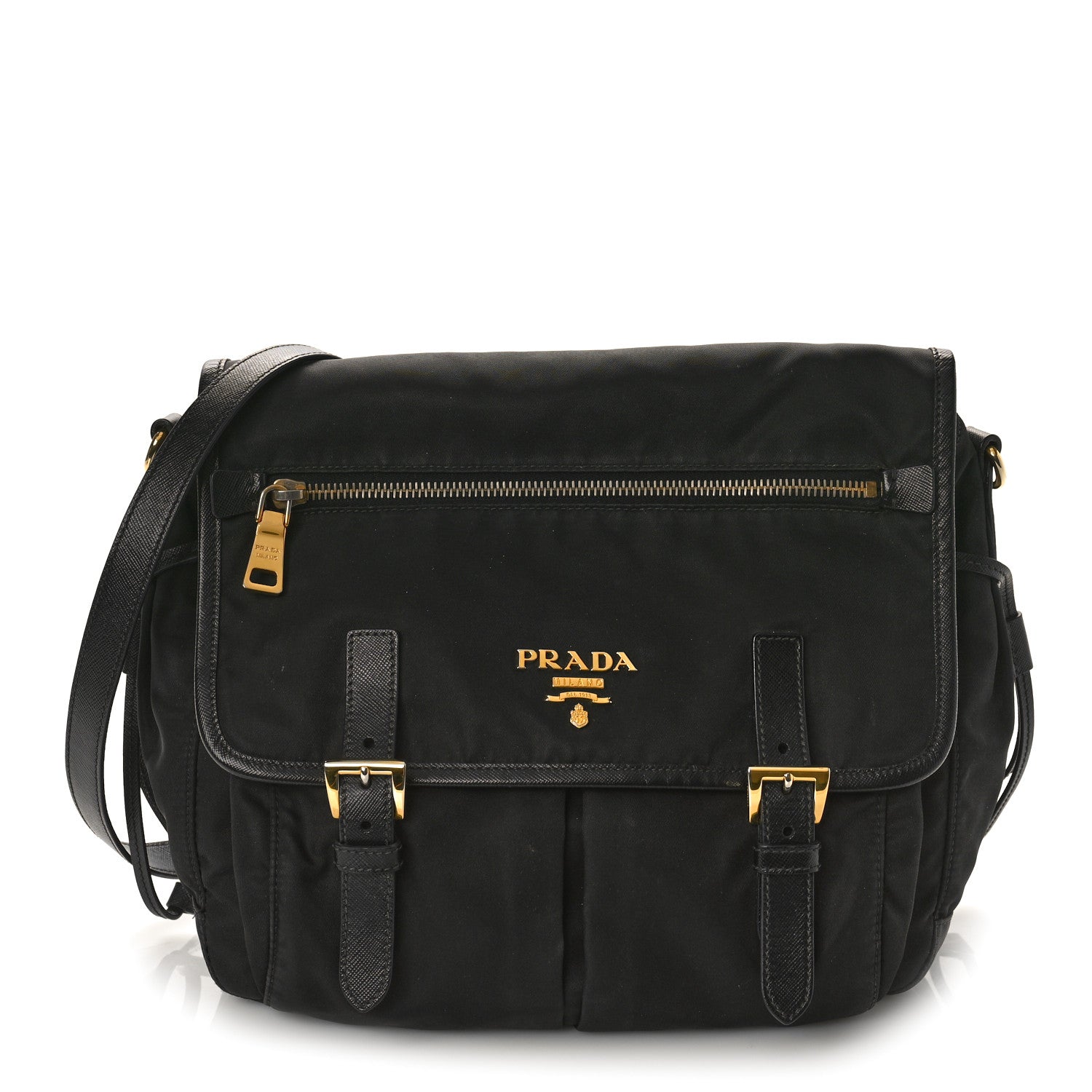 Prada Tessuto Nylon Saffiano Messenger Bag Black 1 of 11