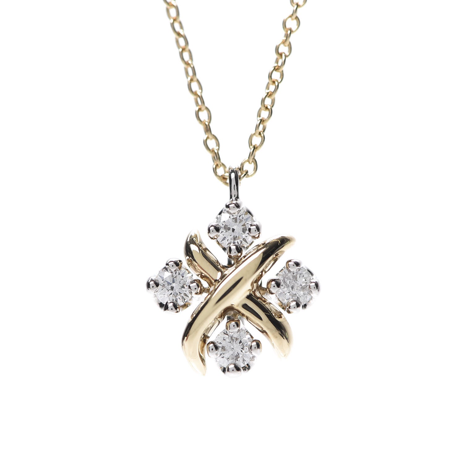 Tiffany Platinum 18K Yellow Gold Diamond Schlumberger Lynn Pendant Necklace 7 of 7