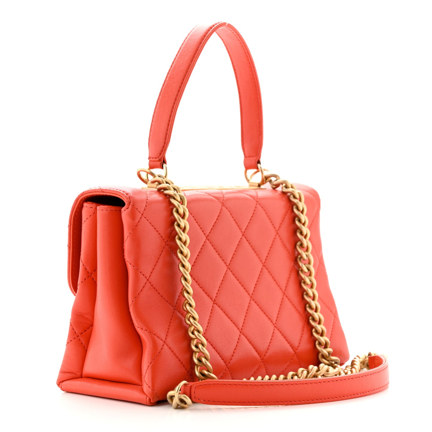 Lambskin Quilted Medium Trendy Spirit Top Handle Bag Orange