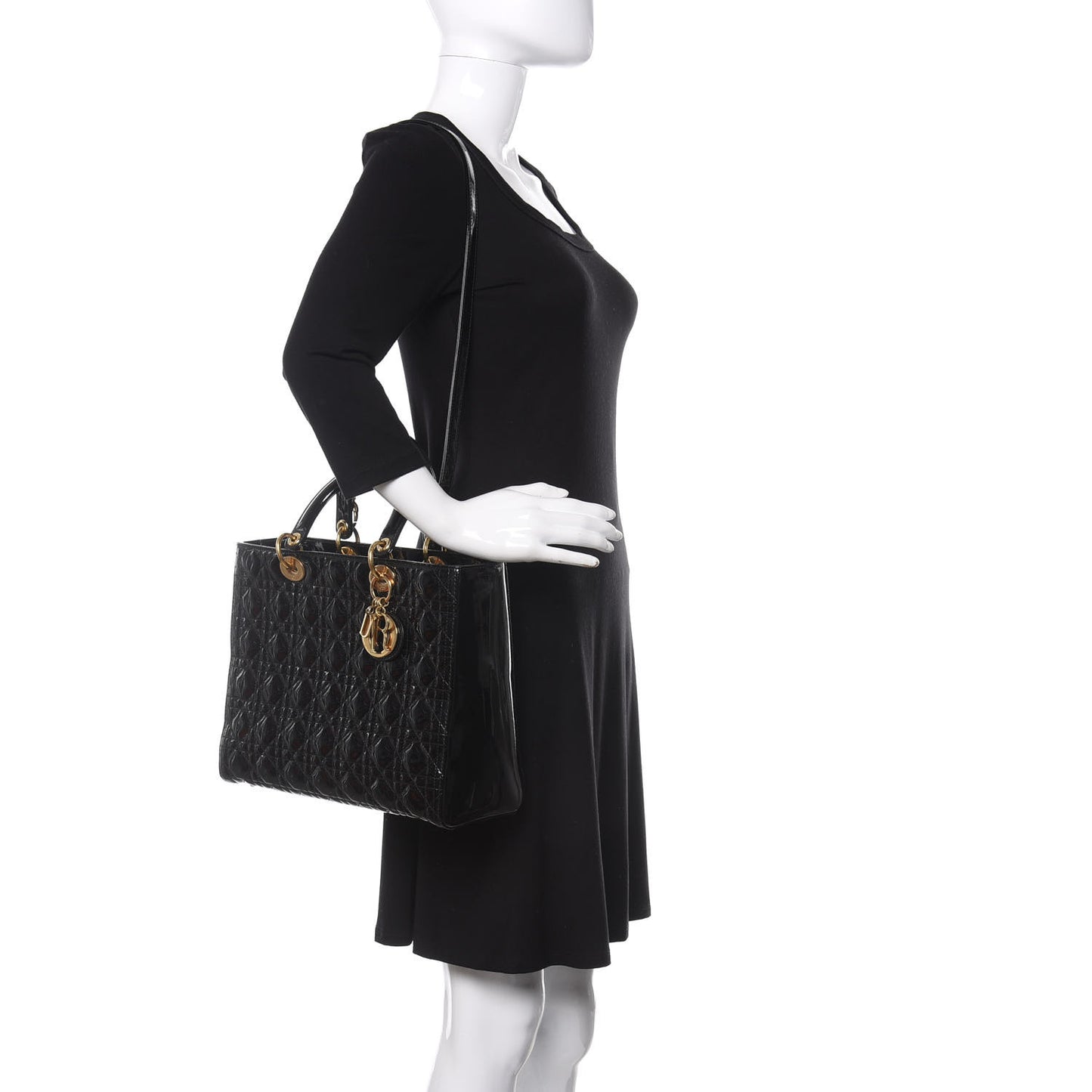 Patent Cannage Large Lady Dior Black
