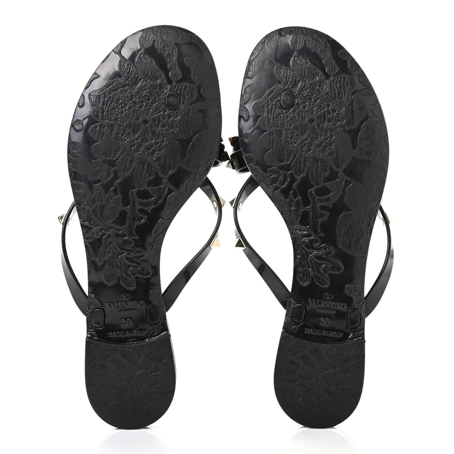 PVC Jelly Rockstud Bow Thong Sandals 39 Black
