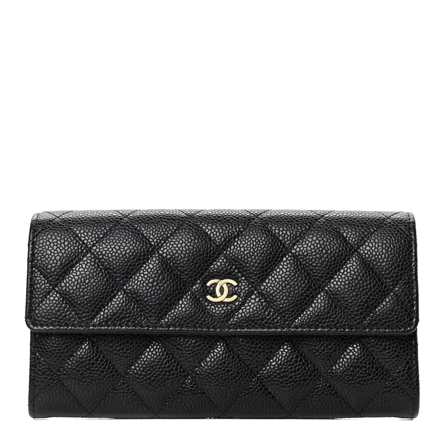 Caviar Quilted Large Gusset Flap Wallet Black