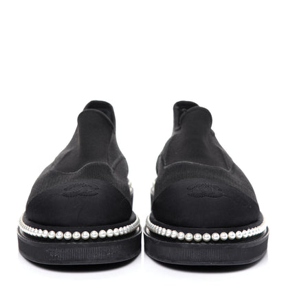 Chanel Stretch Fabric Grosgrain Pearl Cap Toe CC Moccasin Loafers 39 Black 2 of 13