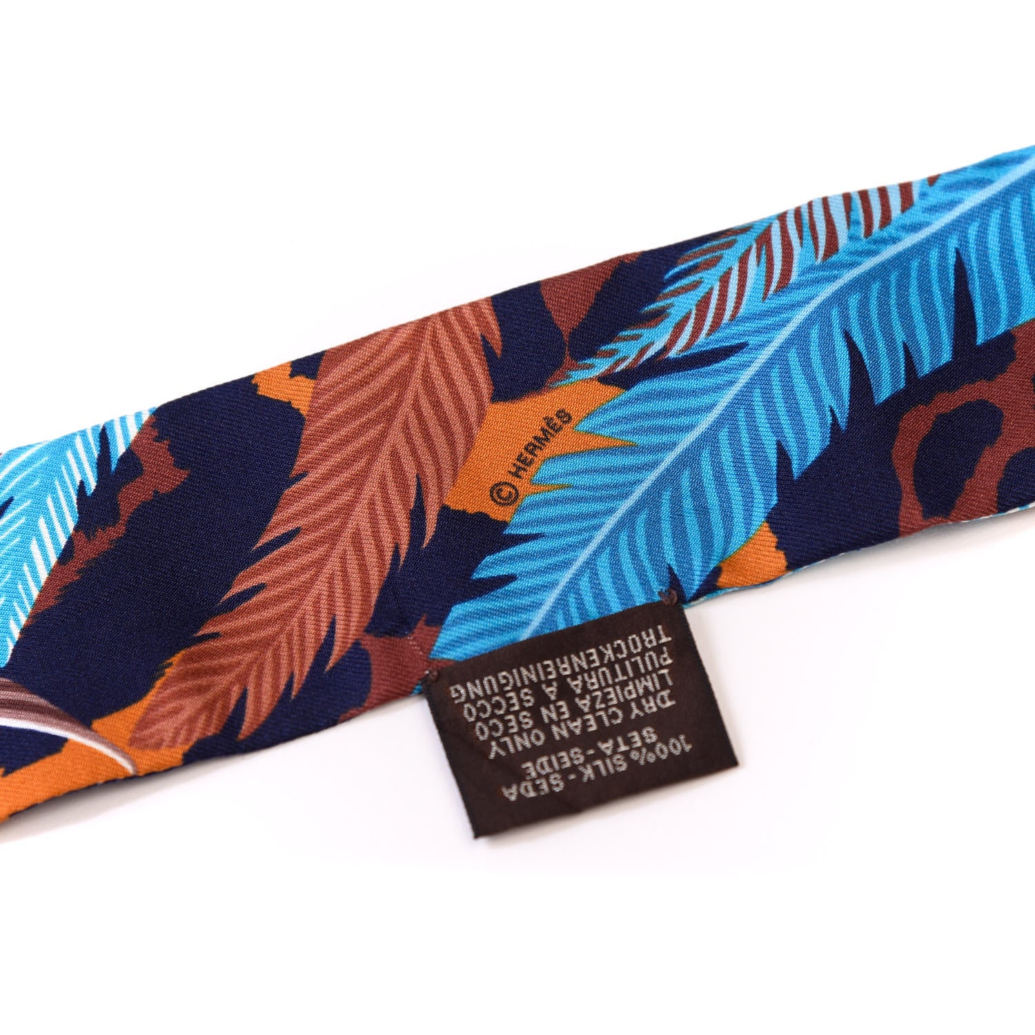 Hermes Silk Jaguar Quetzal Twilly Brun Bleu Orange 2 of 4