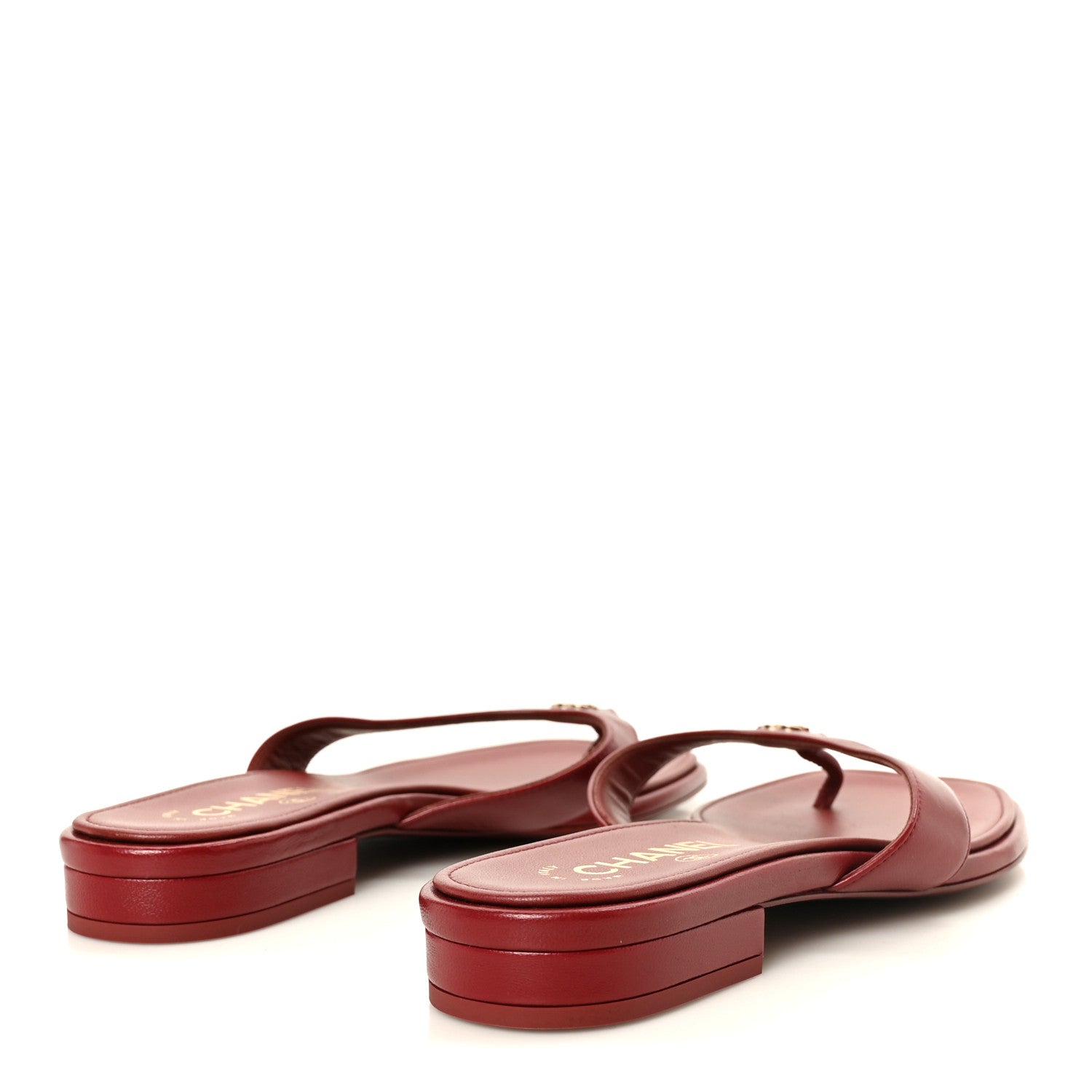 Chanel Lambskin CC Thong Sandals 38 Burgundy 5 of 9