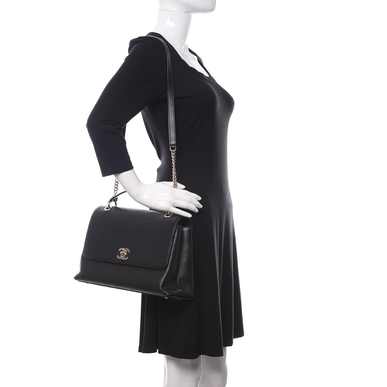 Chanel Grained Calfskin Chevron Stitched Medium Chic Top Handle Flap Black 2 of 11