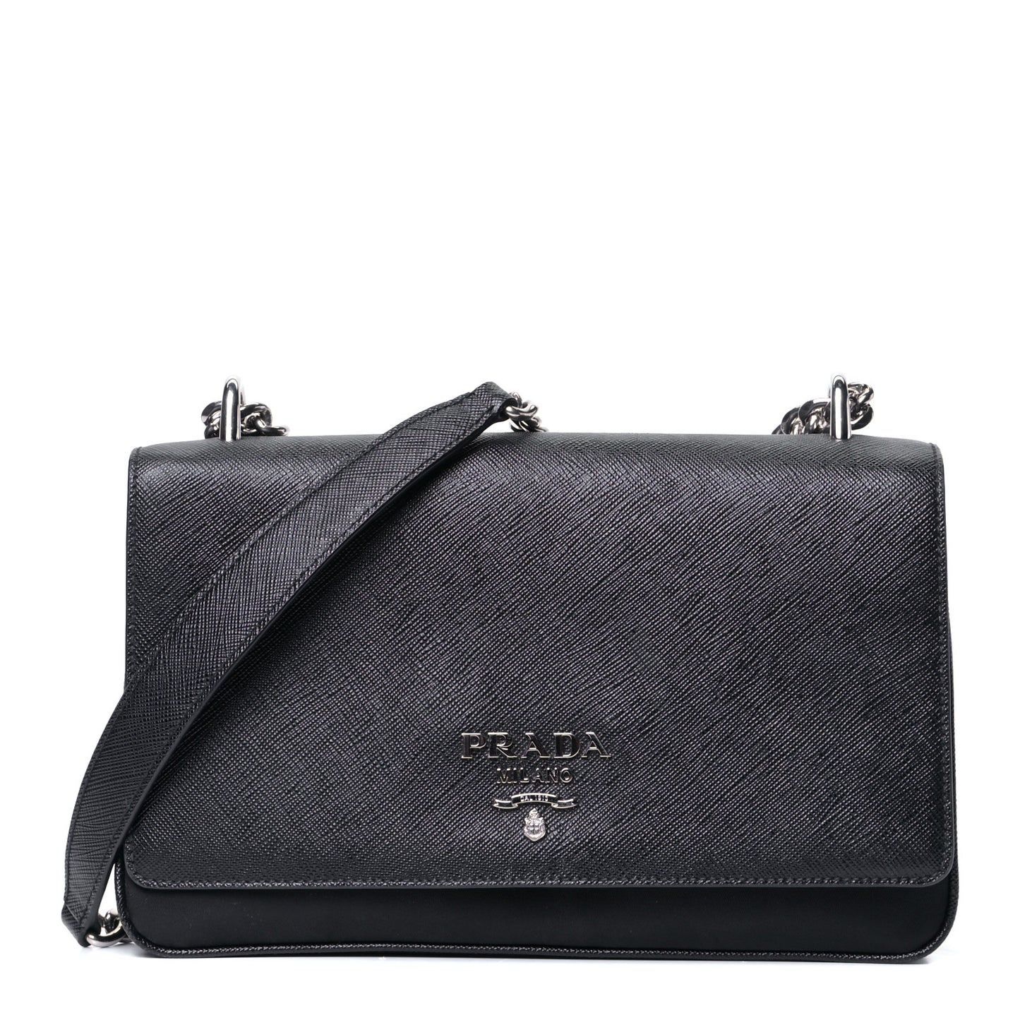 Saffiano Tessuto Nylon Chain Shoulder Bag Black