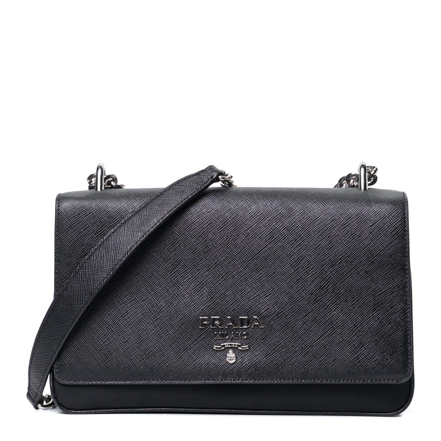 Prada Saffiano Tessuto Nylon Chain Shoulder Bag Black 1 of 7