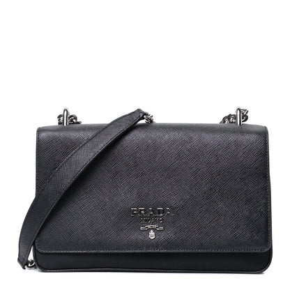 Prada Saffiano Tessuto Nylon Chain Shoulder Bag Black 1 of 7