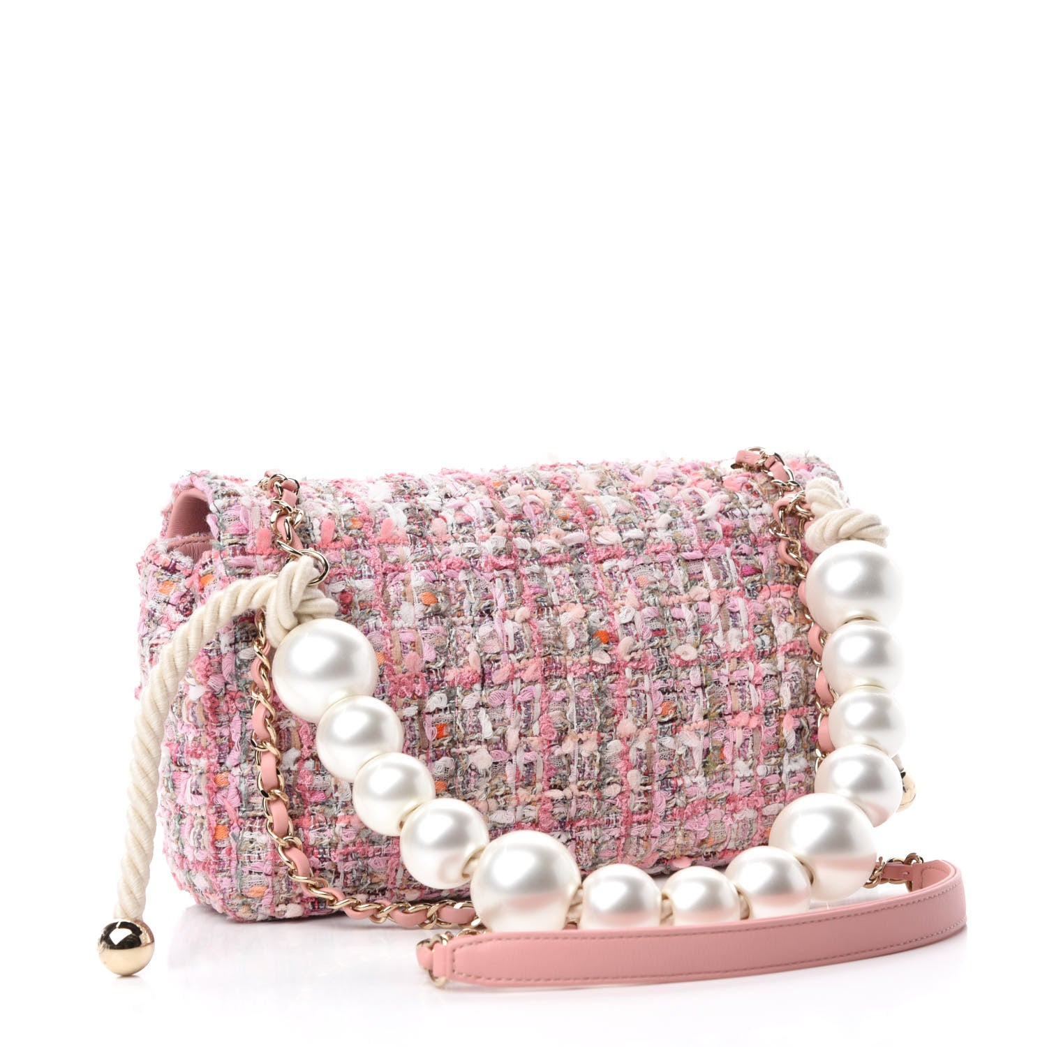 Chanel Tweed Medium Pearl Handle Flap Pink Beige Orange Ecru 3 of 11