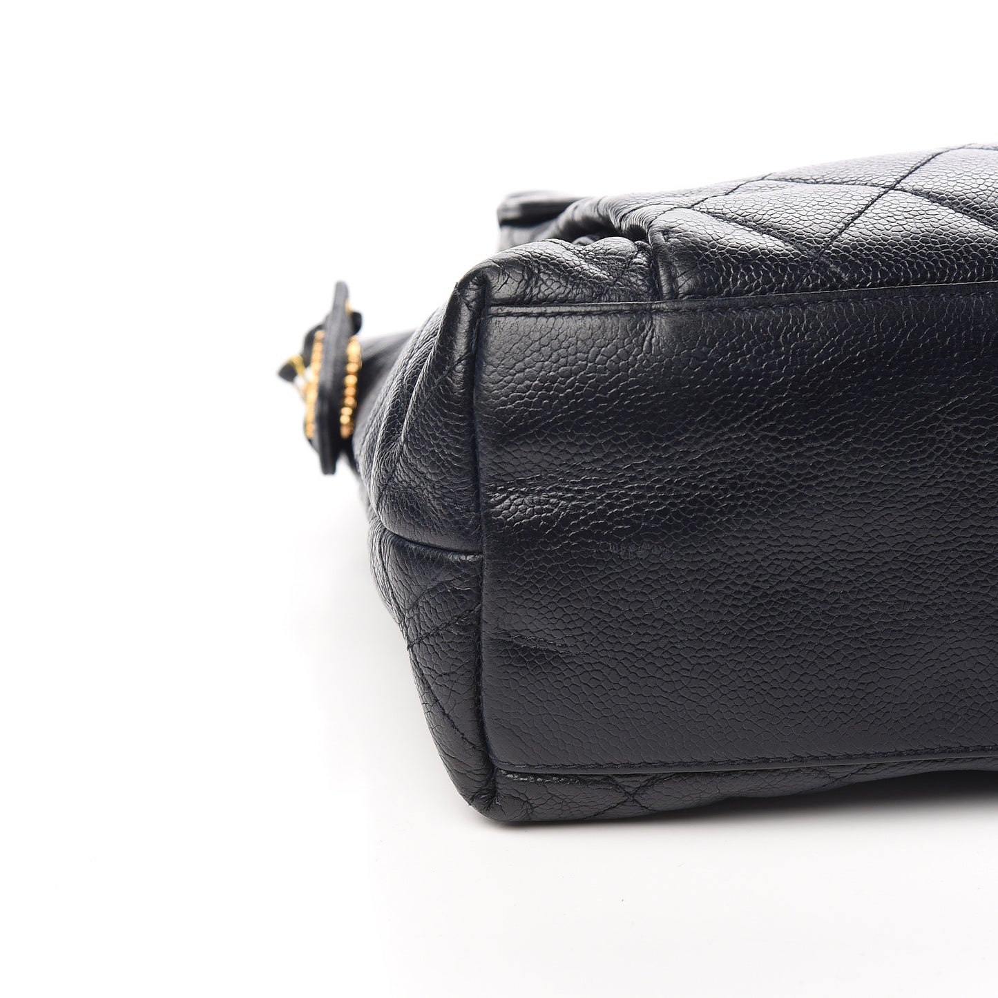Caviar Quilted Flap Shoulder Bag Navy Blue