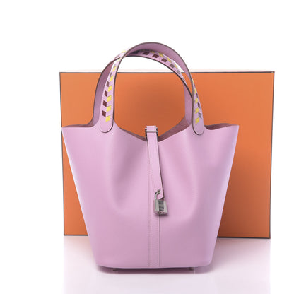 Hermes Epsom Tressage De Cuir Picotin Lock 22 MM Mauve Sylvestre Rouge H Jaune De Naples 13 of 13